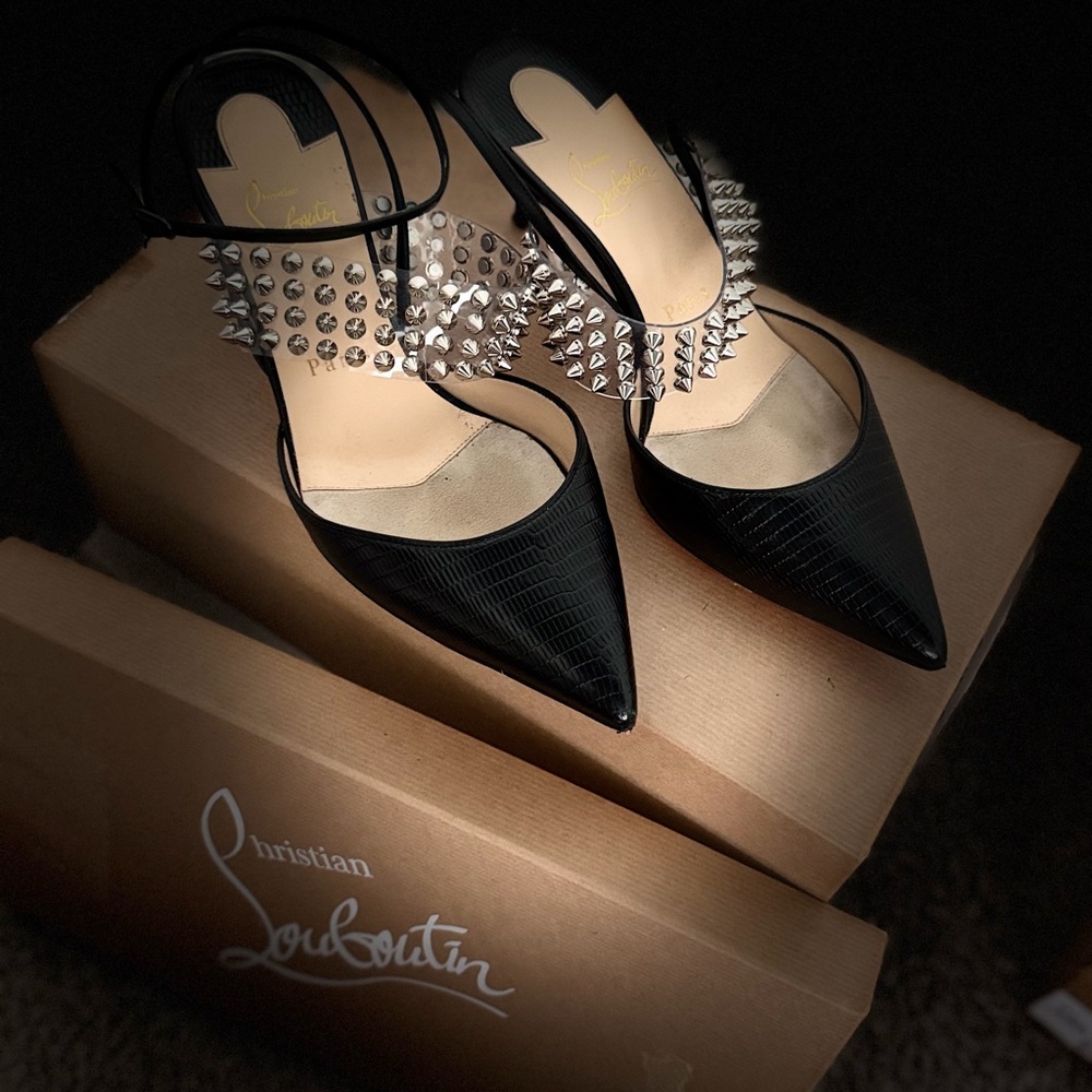 Christian Louboutin Black and Silver Studded Heels - Picture 4 of 4